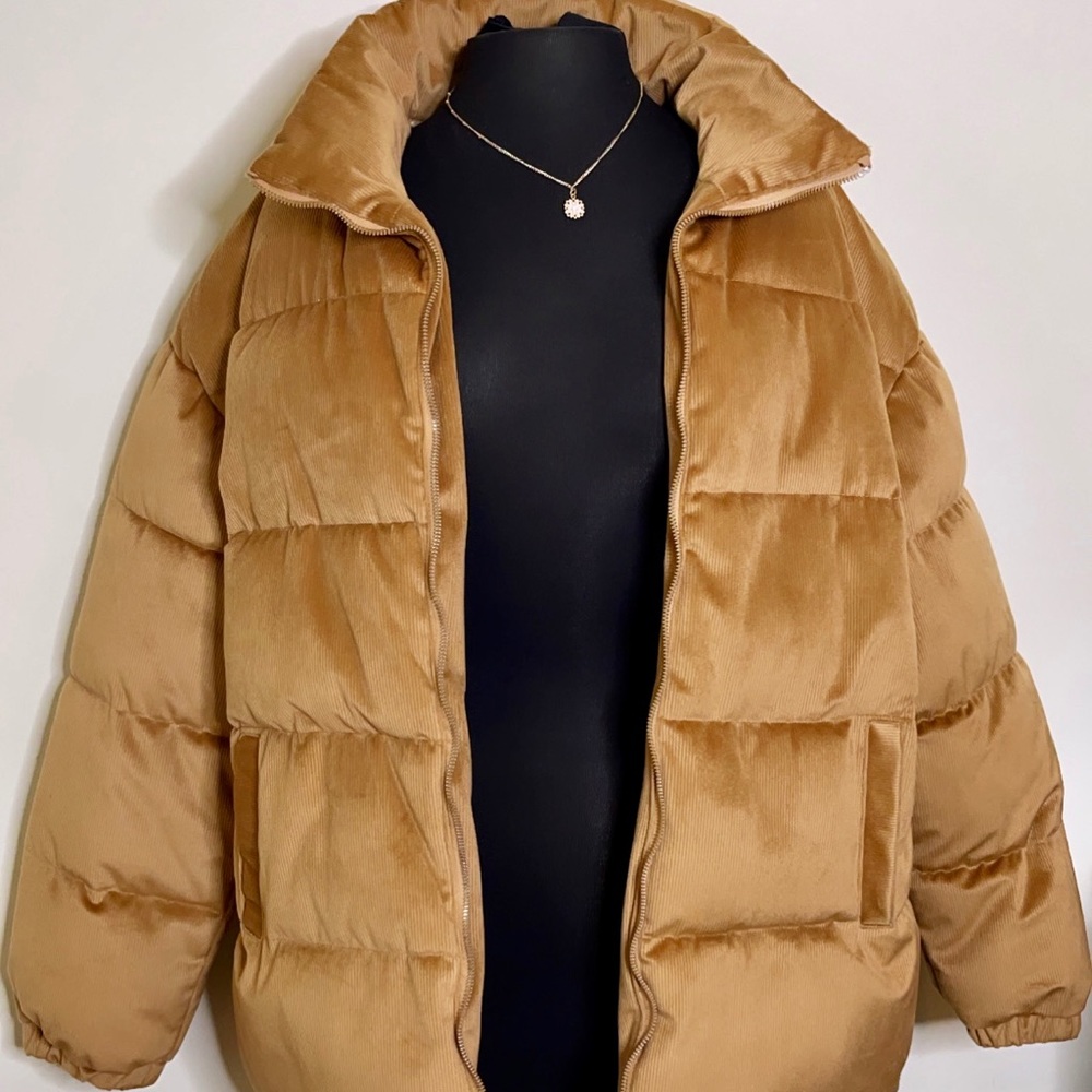 SHEIN CORDUROY GOLDEN PUFFER COAT